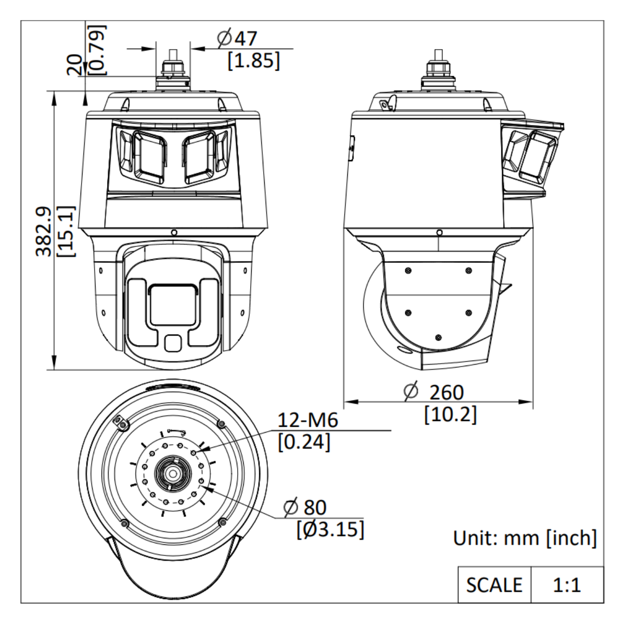 DS-2SF7C420MXG0-EL 外形尺寸圖 Ø 260 mm × 382.69 mm (Ø 10.24" × 15.07")｜重量 Approx. 7.1 kg (15.65 lb.) 33 languages: English, Russian, Estonian, Bulgari