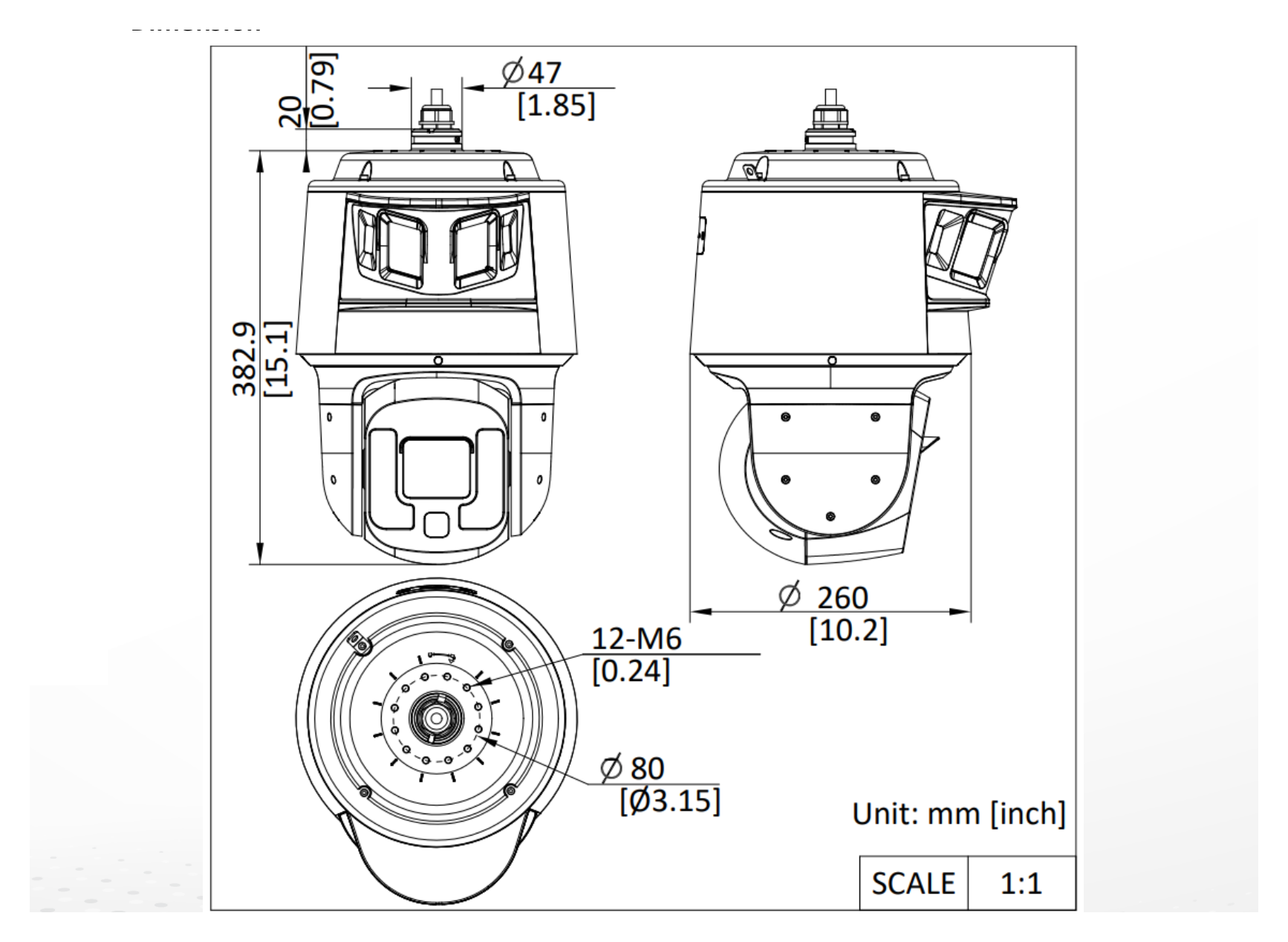 DS-2SF7C425MXG2 外形尺寸圖 Ø 260 mm × 382.9 mm (Ø 10.24" × 15.07")｜重量 Approx. 7.8 kg (17.196 lb.) 33 languages: English, Russian, Estonian, Bulgari