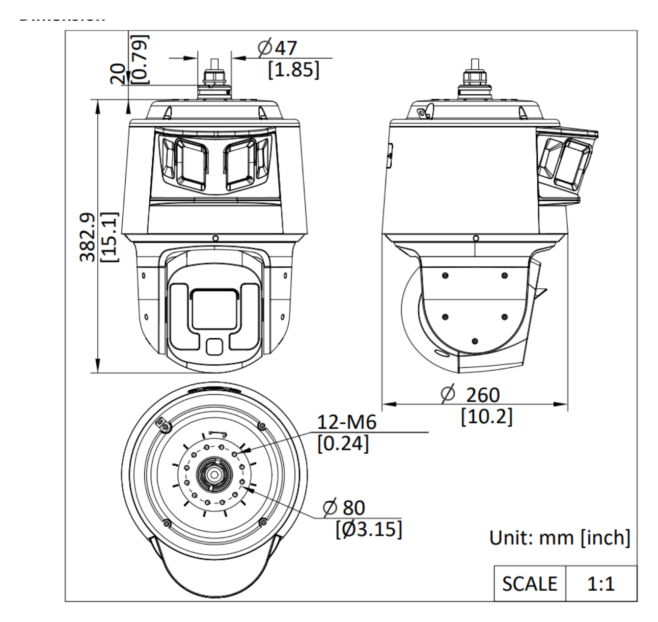 DS-2SF7C442MXG1 外形尺寸圖 Ø 260 mm × 382.9 mm (Ø 10.24" × 15.07")｜重量 Approx. 7.3 kg (16.1 lb.) 33 languages: English, Russian, Estonian, Bulgarian