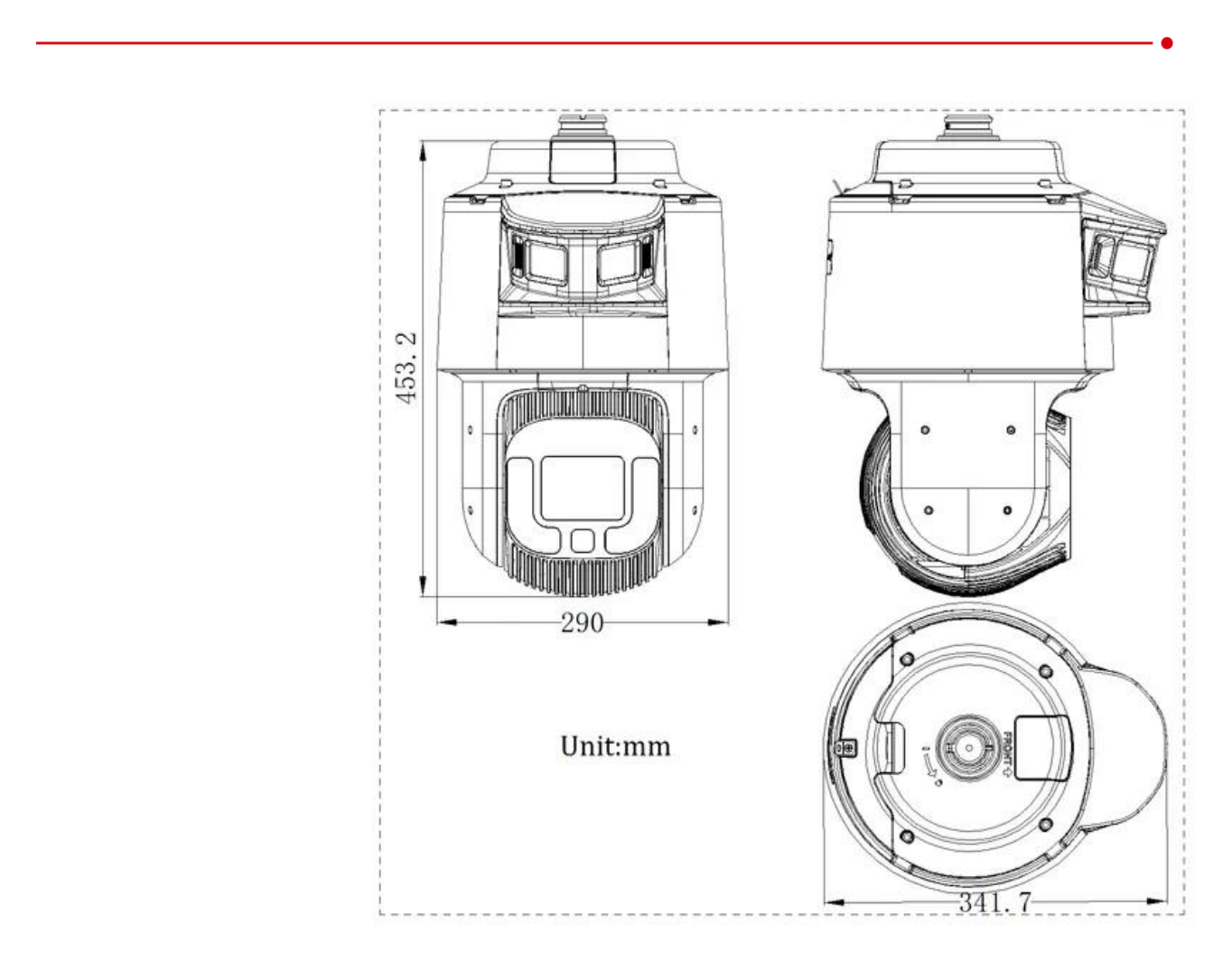 DS-2SF8C425MXG-EL-26 外形尺寸圖 Ø 290 mm × 453.2 mm (Ø 11.42" × 17.84")｜重量 Approx. 10.5 kg ( 23.15 lb.) 33 languages: English, Russian, Estonian, Bulgar