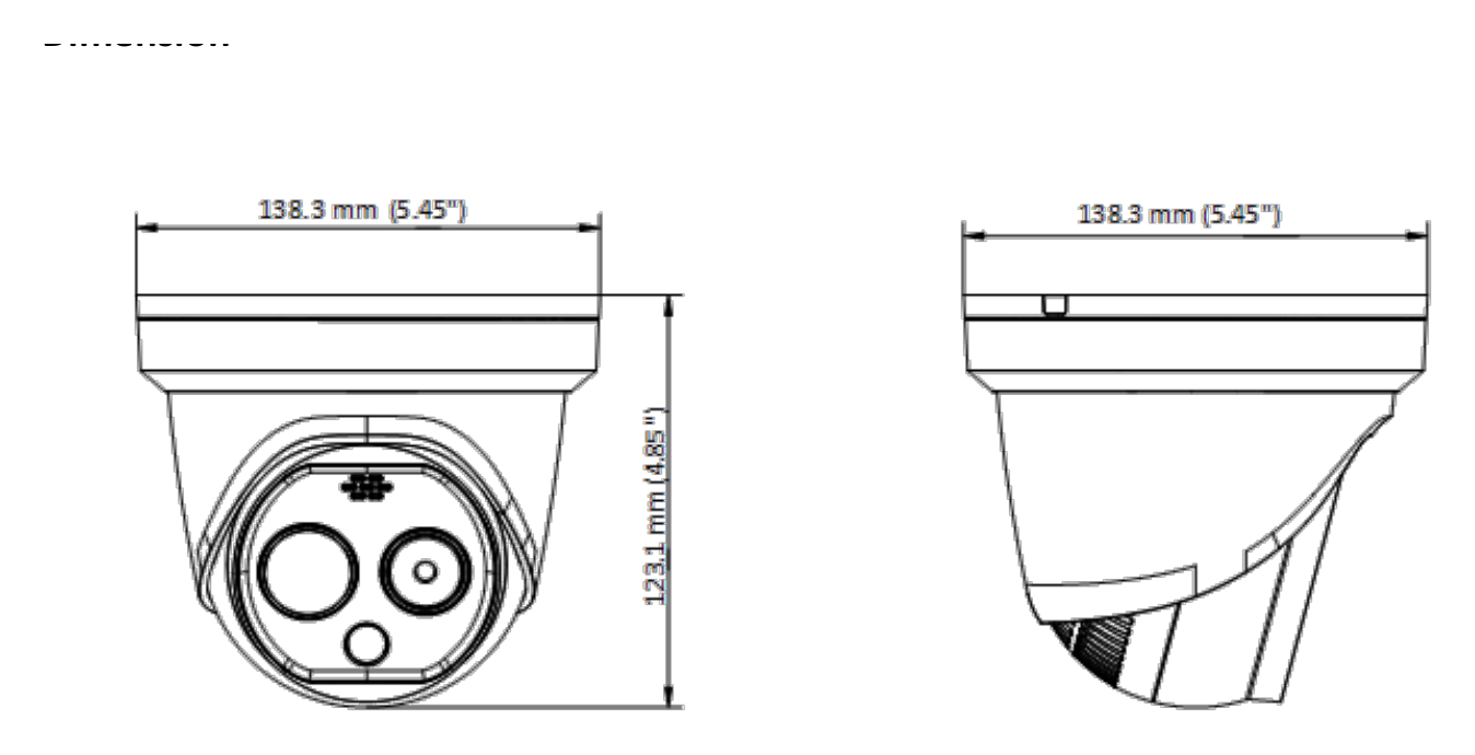 DS-2TD1228-2/QA 外形尺寸圖 138.3 mm × 138.3 mm × 123.1 mm (5.45" × 5.45" × 4.85")｜重量 940 g (2.07 lb) Range Table｜Unit: mm