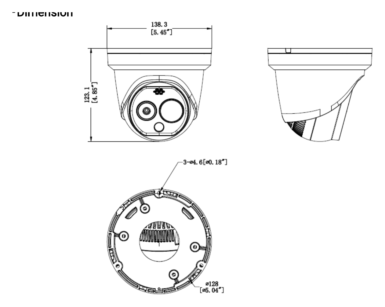 DS-2TD1228T-2/QA 外形尺寸圖 138.3 mm × 138.3 mm × 123.1 mm (5.45" × 5.45" × 4.85")｜重量 940 g (2.07 lb) Range Table｜Unit: mm