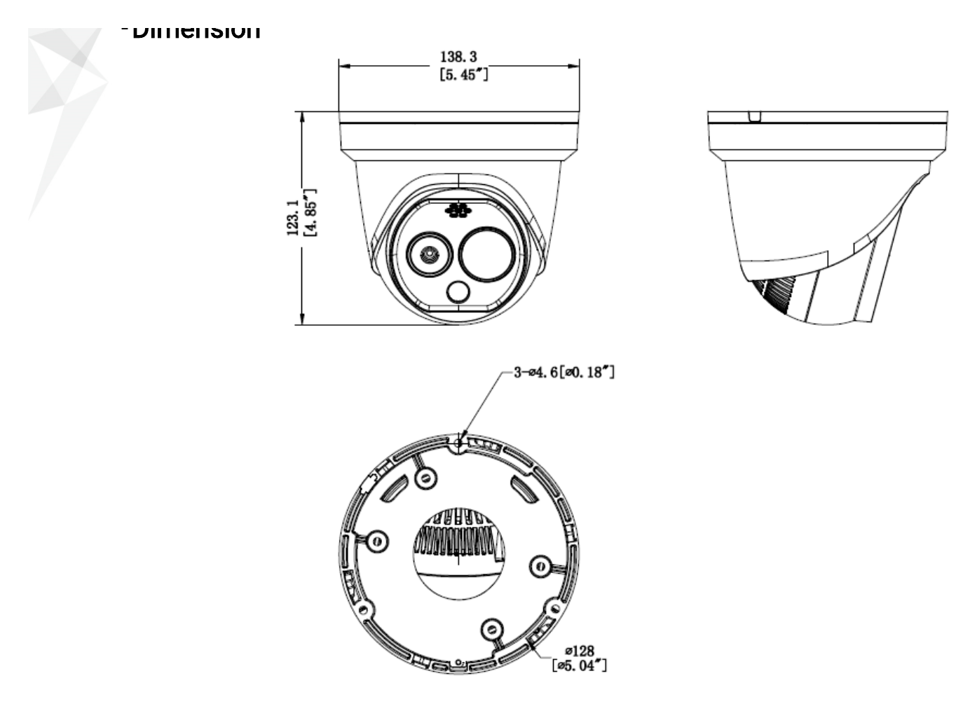DS-2TD1228T-3/QA(B) 外形尺寸圖 138.3 mm × 138.3 mm × 123.1 mm (5.45" × 5.45" × 4.85")｜重量 940 g (2.07 lb) Range Table｜Unit: mm