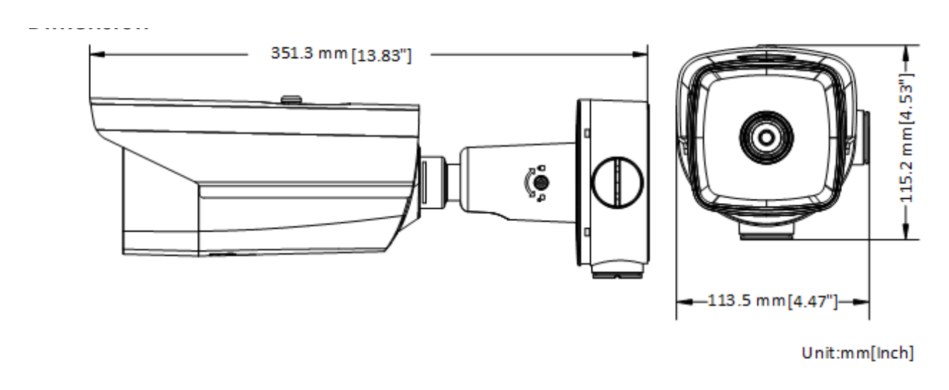 DS-2TD2167-7 外形尺寸圖 351.3 mm × 113.5 mm × 115.2 mm (13.83" × 4.47" × 4.53")｜重量 Approx. 1.77 kg (3.90 lb) DRI Range Table｜Unit: mm