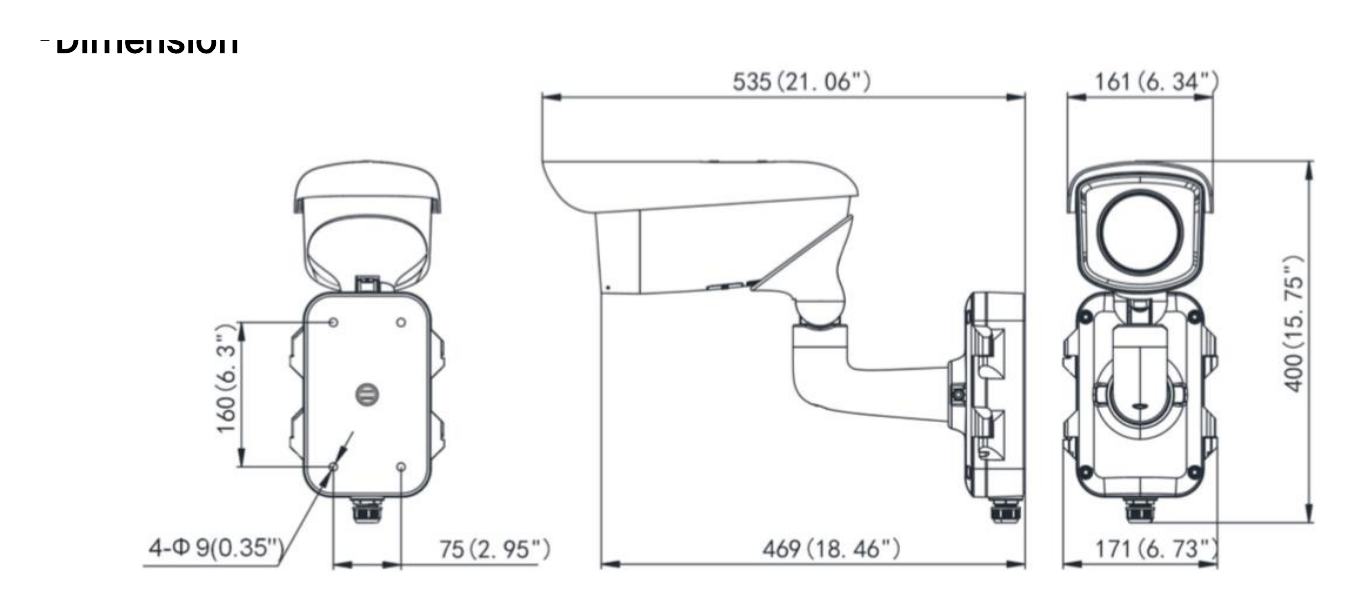 DS-2TD2367-100 外形尺寸圖 535 mm × 400 mm × 171 mm (21.06" × 15.75" × 6.73")｜重量 Approx. 6.40 kg (14.11 lb) Detection Range Table｜Unit: mm