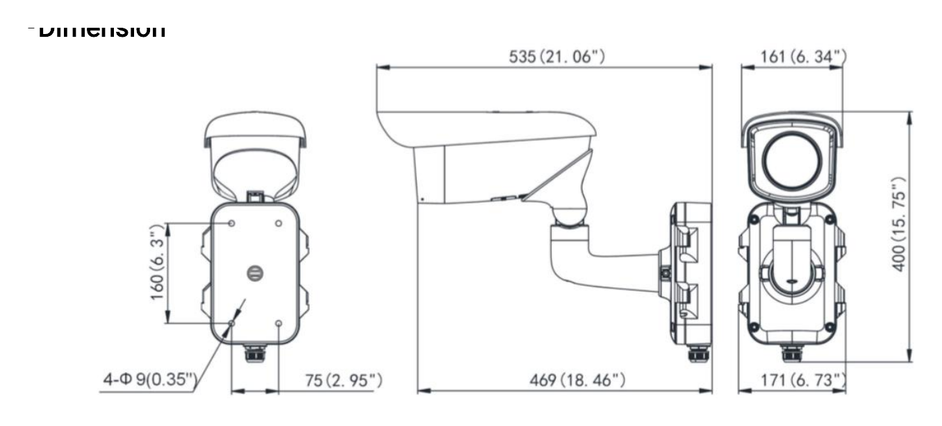 DS-2TD2367-50 外形尺寸圖 535mm × 400mm × 171mm (21.06" × 15.75" × 6.73")｜重量 Approx. 6.40 kg (14.11 lb) Range Table Temperature｜Unit: mm