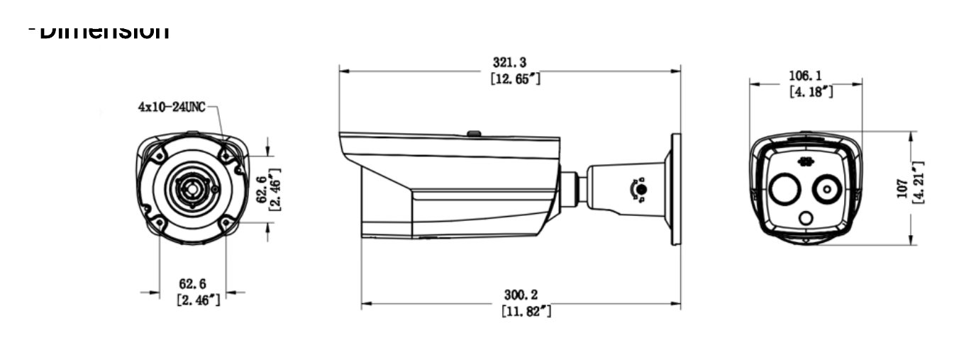DS-2TD2617-3 外形尺寸圖 358.3 mm × 113.5 mm × 115.2 mm (14.10" × 4.47" × 4.35")｜重量 Approx. 1.76 kg (3.88 lb) Range Table｜Unit: mm