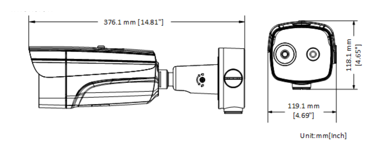 DS-2TD2667-25 外形尺寸圖 376.1 mm × 119.1 mm × 118.1 mm (14.81" × 4.68" × 4.65")｜重量 Approx. 1.82 kg (4.01 lb) Range Table｜Unit: mm