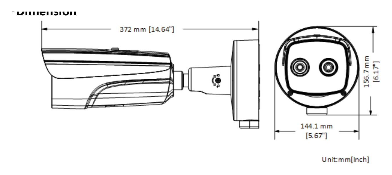 DS-2TD2667-35 外形尺寸圖 376.1 mm × 119.1 mm × 118.1 mm (14.81" × 4.68" × 4.65")｜重量 Approx. 1.82 kg (4.01 lb) Range Table｜Unit: mm