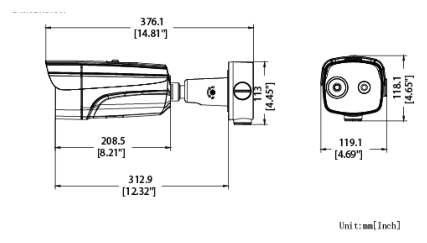 DS-2TD2667T-15 外形尺寸圖 376.1 mm × 119.1 mm × 118.1 mm (14.81" × 4.69" × 4.65")｜重量 Approx. 1.82 kg (4.01 lb) Detection Range Table｜Unit: mm