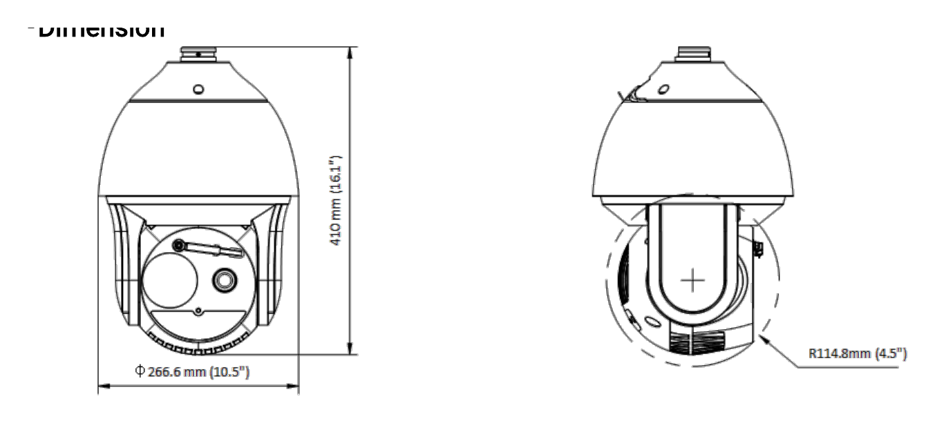 DS-2TD4167T-9 外形尺寸圖 266.6 mm × 410 mm × 198.6 mm (10.5" × 16.15" × 7.82")｜重量 Approx. 9 kg (19.84 lb)｜Unit: mm
