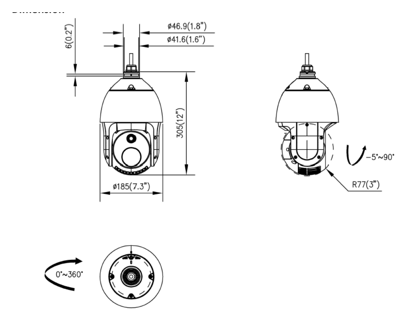 DS-2TD4228T-10 外形尺寸圖 305 mm × 185 mm × 163 mm (12.01 " × 7.28 " × 6.42 ")｜重量 Approx. 3.9Kg (8.6lb) Range Table｜Unit: mm