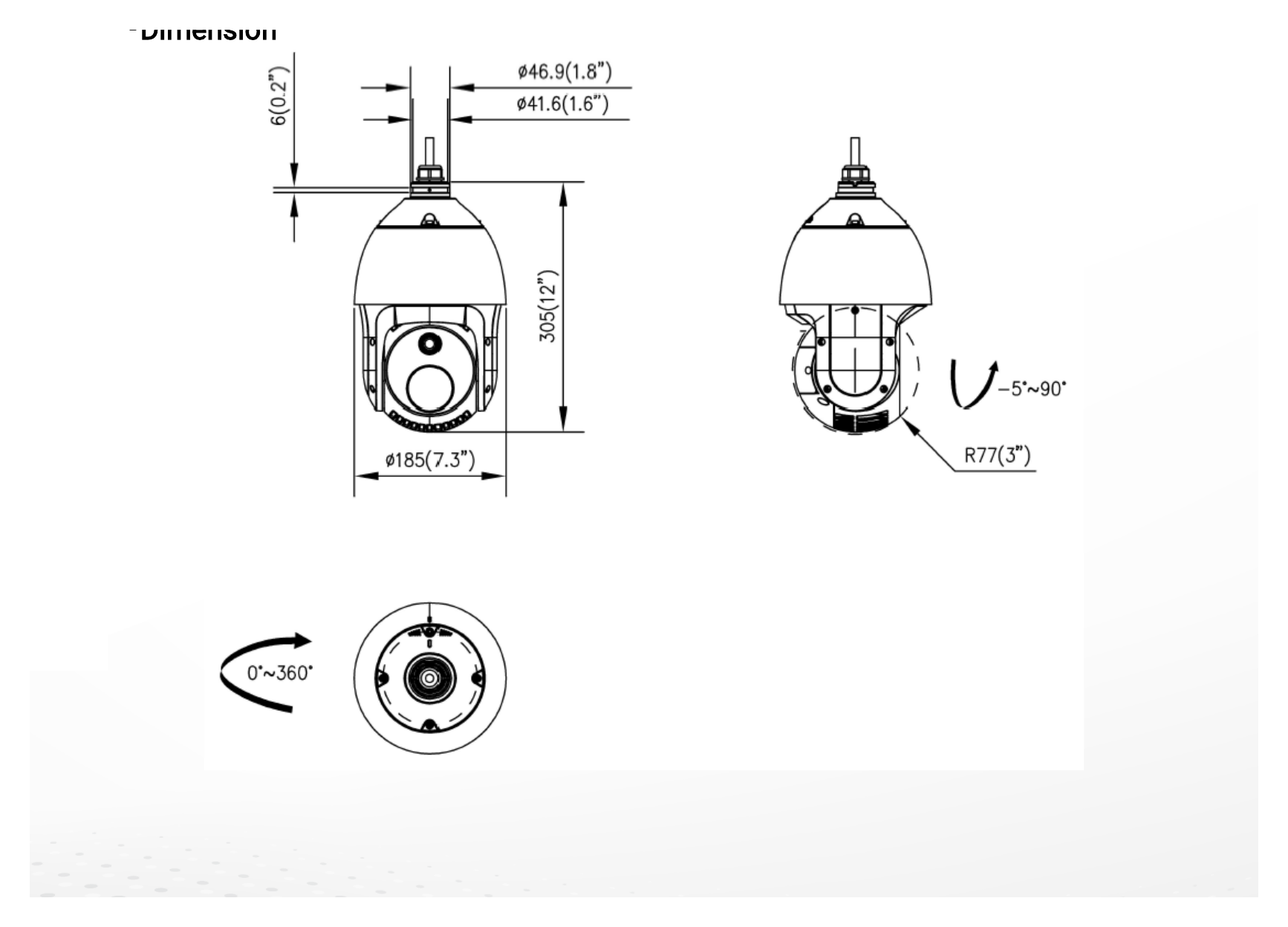 DS-2TD4228T-7 外形尺寸圖 305 mm × 185 mm × 163 mm (12.01 " × 7.28 " × 6.42 ")｜重量 Approx. 3.9Kg (8.6lb) Detection Range Table｜Unit: mm