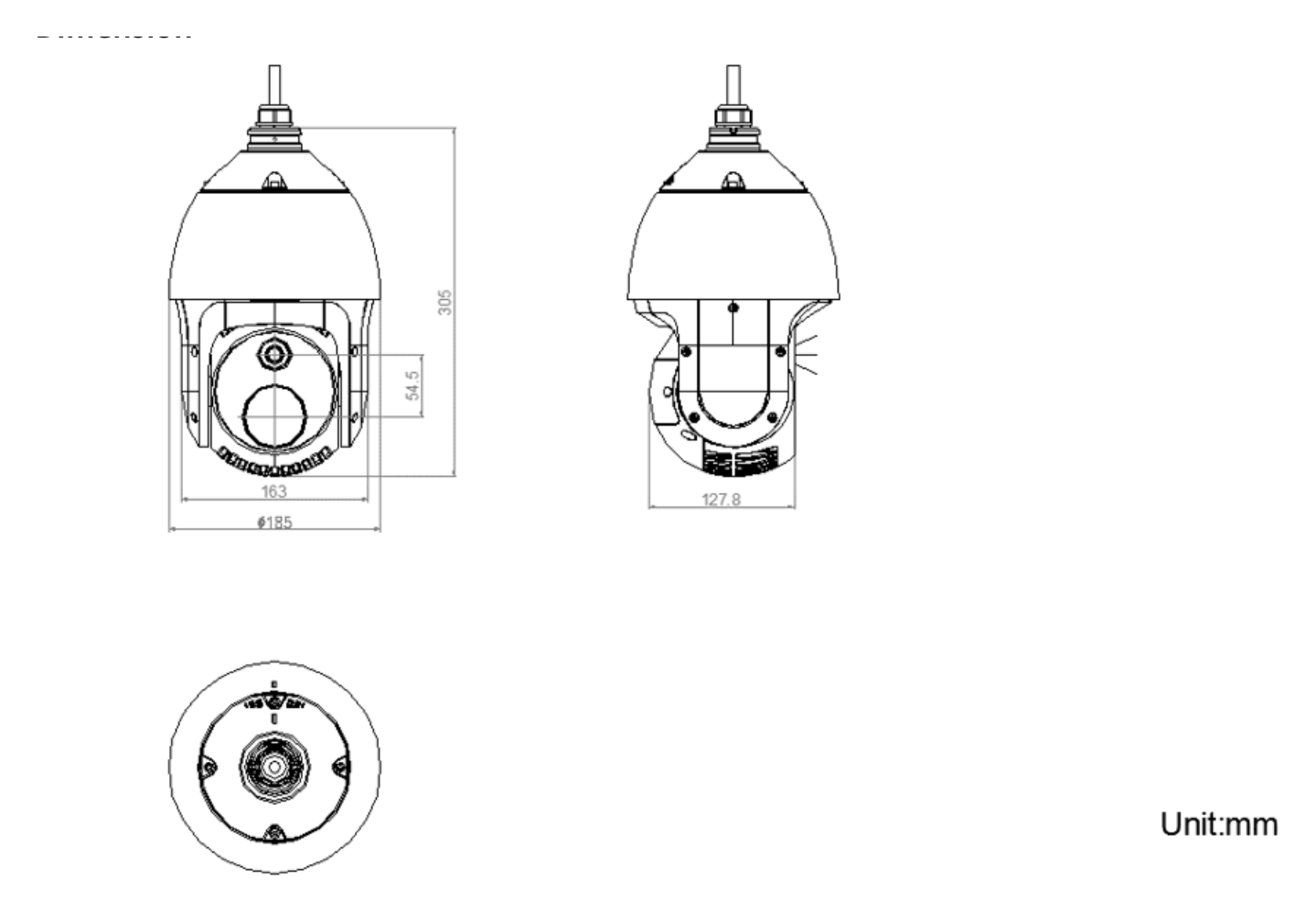 DS-2TD4237-10 外形尺寸圖 305 mm × 185 mm × 163 mm (12.01 " × 7.28" × 6.42 ")｜重量 Approx. 3.9Kg (8.6lb)｜Unit: mm