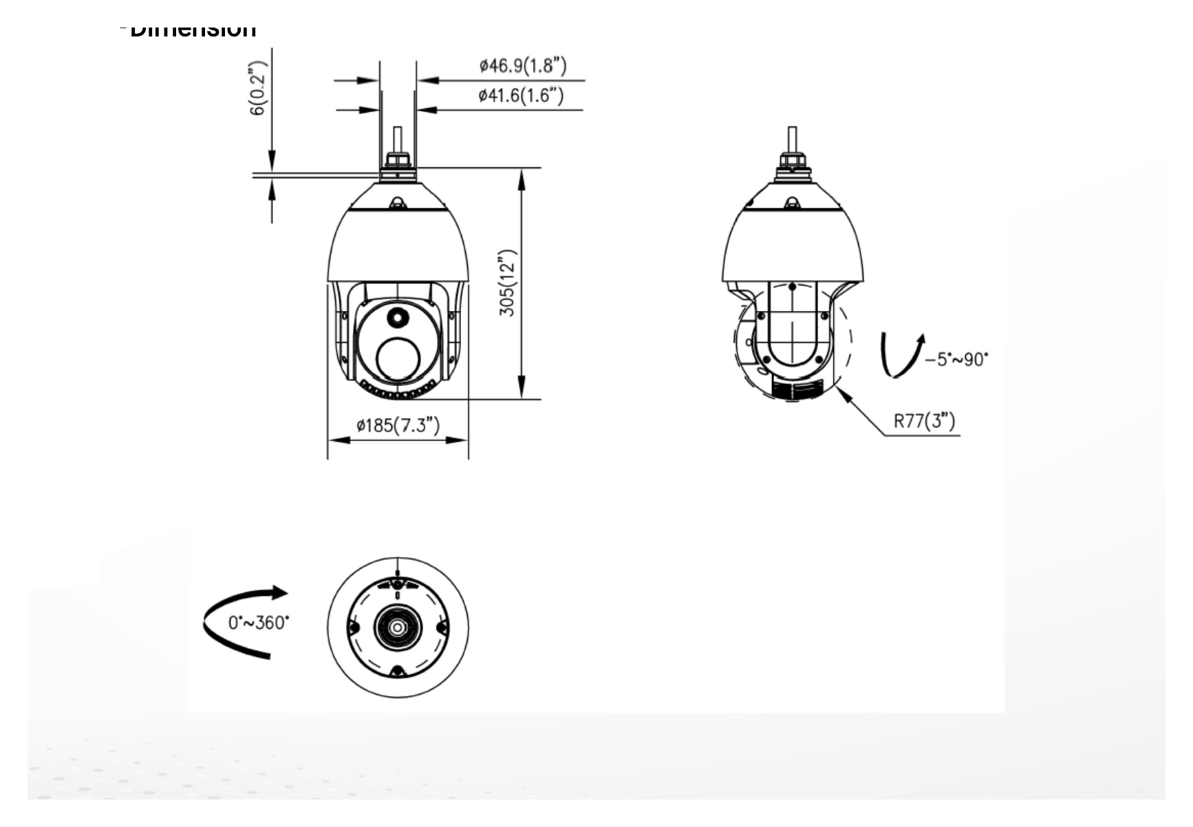 DS-2TD4238-25 外形尺寸圖 305 mm × 185 mm × 163 mm (12.01 " × 7.28 " × 6.42 ")｜重量 Approx. 3.9Kg (8.6lb) Detection Range Table｜Unit: mm