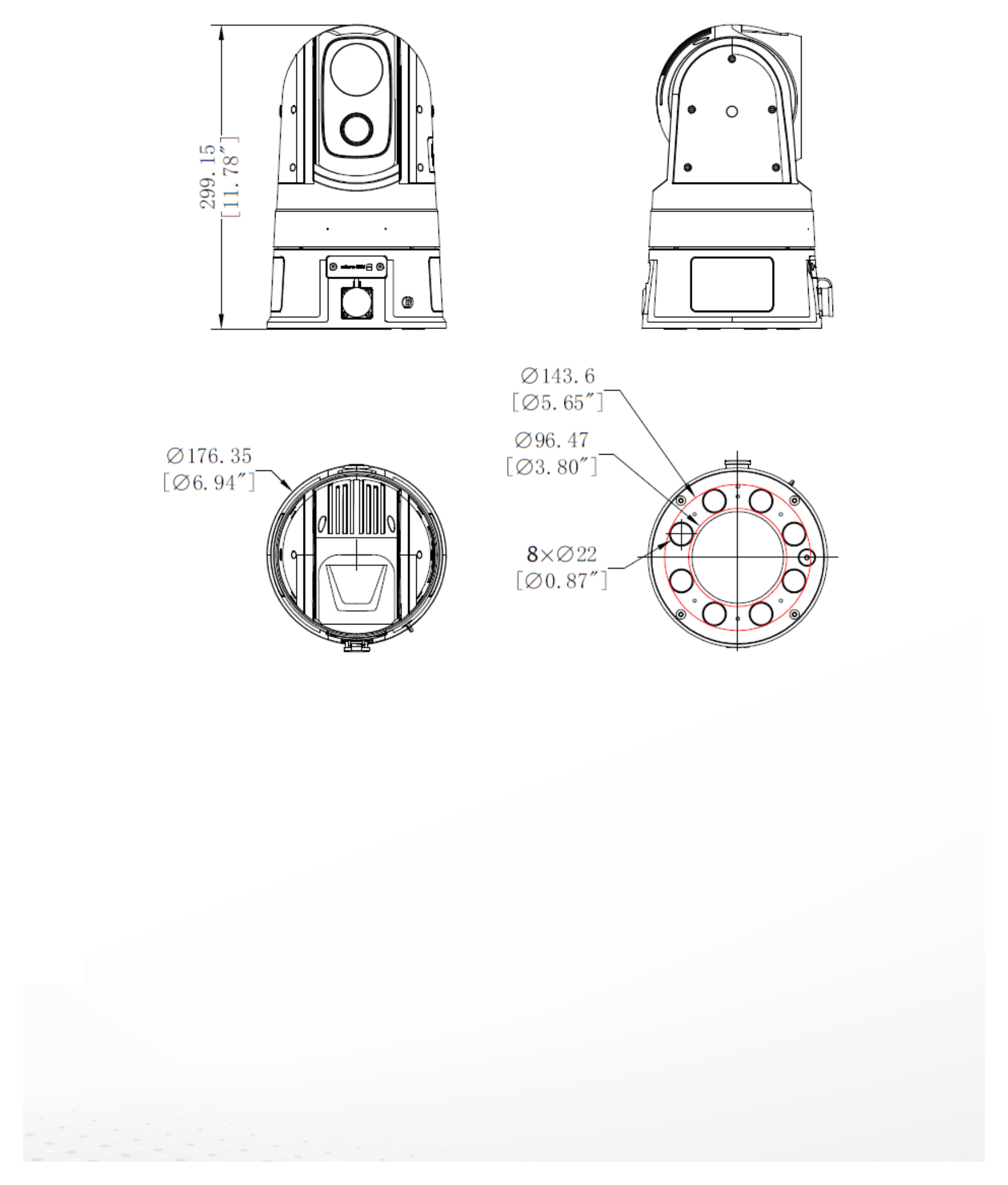 DS-2TD4668-35A4 外形尺寸圖 Ø 176mm×299mm(height)｜重量 Approx. 4.5 kg (10.8 lb)｜Unit: mm