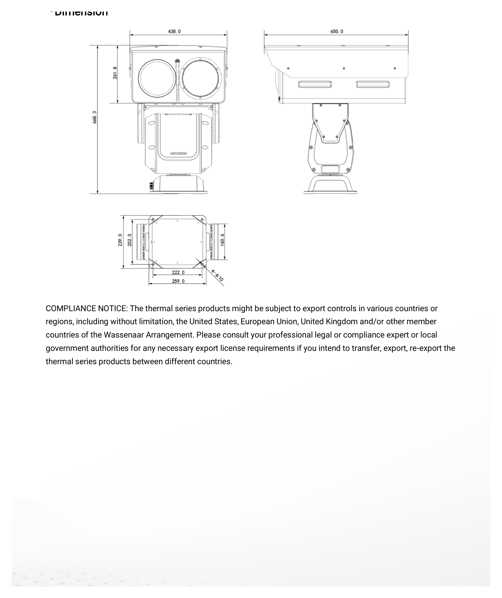 DS-2TD8167-150ZC4F 外形尺寸圖 559 mm × 379 mm × 646 mm (22.0 " × 14.9 " × 25.4 ")｜重量 Approx. 60kg (132.3 lb)｜Unit: mm