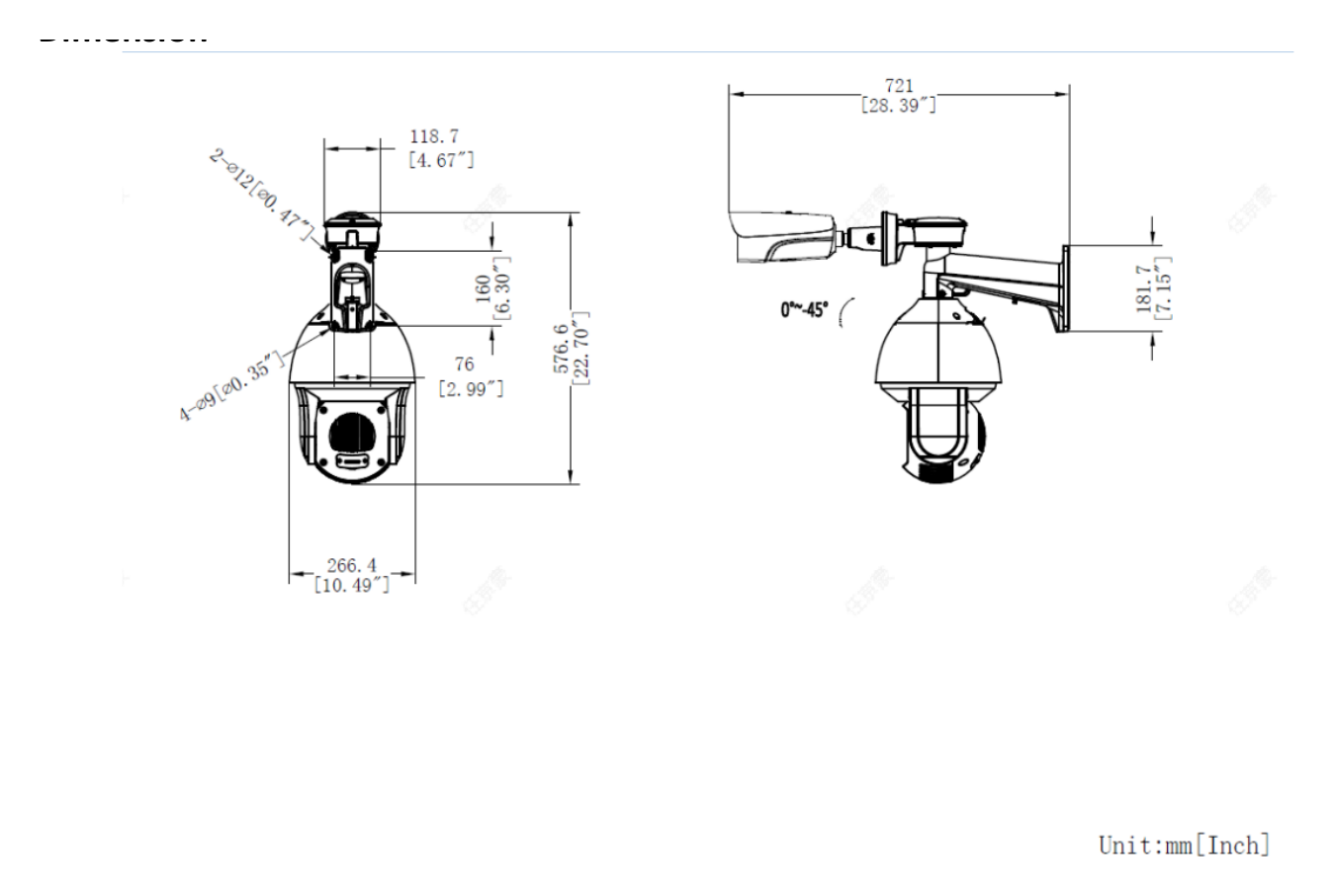 DS-2TX3742-35A 外形尺寸圖 266.4 mm ×721 mm × 576.6 mm (10.5" × 28.4" × 22.7")｜重量 11.8 kg (Approx. 26.0 lb) Range Table｜Unit: mm