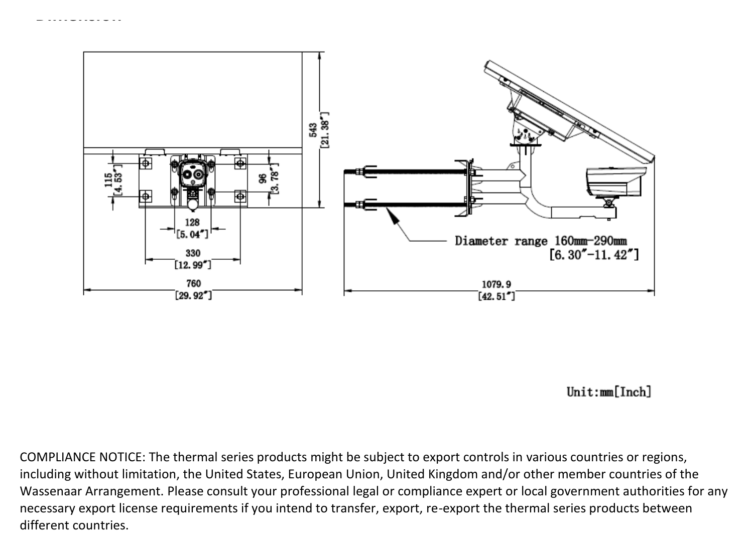 DS-2TXS2628-7P 外形尺寸圖 208.9 mm × 106 mm × 105.2 mm (8.22" × 4.17" × 4.14") Bullet camera: Tilt: -10 ° to +45°, Pan: -180 ° to +180° Adjustment