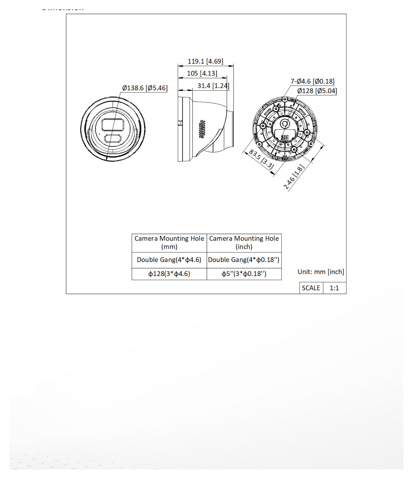 DS-2XC3346G0H-LISU 外形尺寸圖 138.63 mm × 138.63 mm × 132.74 mm (5.46" × 5.46" × 5.23")｜重量 Approx. 670 g (1.48 lb.)｜Unit: mm