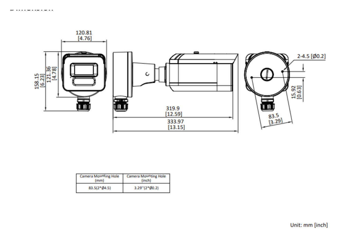 DS-2XC3646G0H-LIZSUPA 外形尺寸圖 294.27 mm × 120.8 mm × 121.36 mm (11.59" × 4.76" × 4.77")｜重量 Approx. 1480 g (3.26 lb.)｜Unit: mm