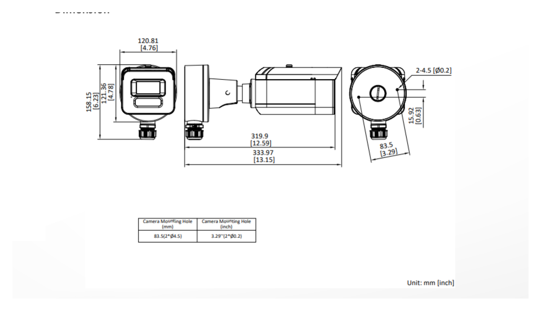 DS-2XC3T46G0H-LISUPA 外形尺寸圖 294.27 mm × 120.8 mm × 121.36 mm (11.59" × 4.76" × 4.77")｜重量 Approx. 1480 g (3.26 lb.)｜Unit: mm