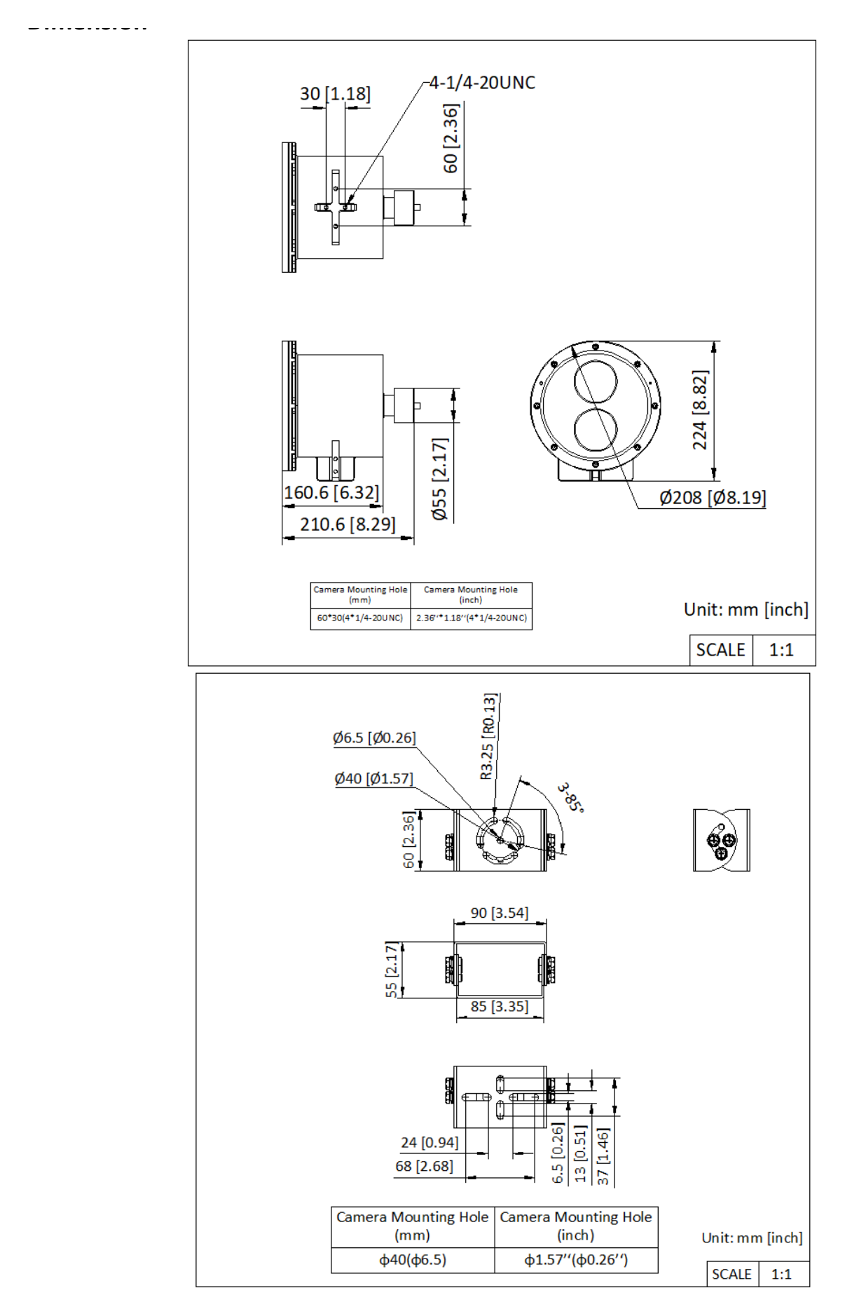 DS-2XC6285G0-L 外形尺寸圖 210.6 mm × 208 mm × 224 mm (8.29" × 8.19" × 8.82")｜重量 Approx. 12.335 kg (27.194 lb.)｜Unit: mm