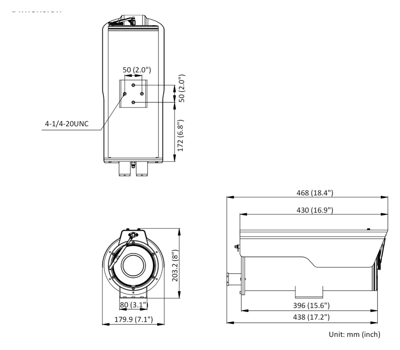 DS-2XC6625G0D 外形尺寸圖 179.9 mm × 203.2 mm × 468 mm (7.1" × 8" × 18.4")｜重量 Approx. 9.01 kg (19.86 lb.)｜Unit: mm