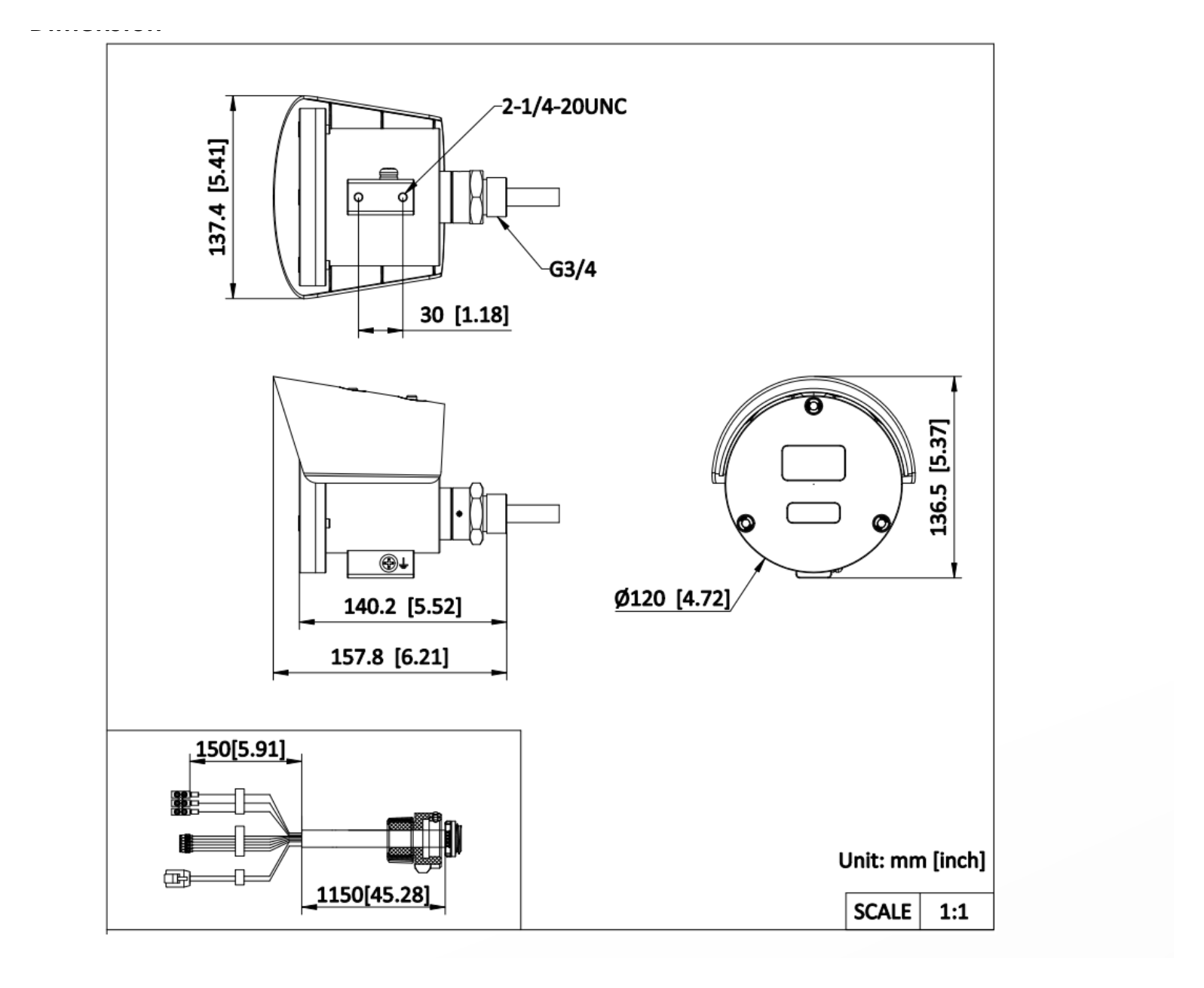 DS-2XE6086G0-LIS316L1 外形尺寸圖 157.8 mm × 137.4 mm × 136.5 mm (6.21" × 5.41" × 5.37")｜重量 Approx. 2700 g (5.95 lb.)｜Unit: mm