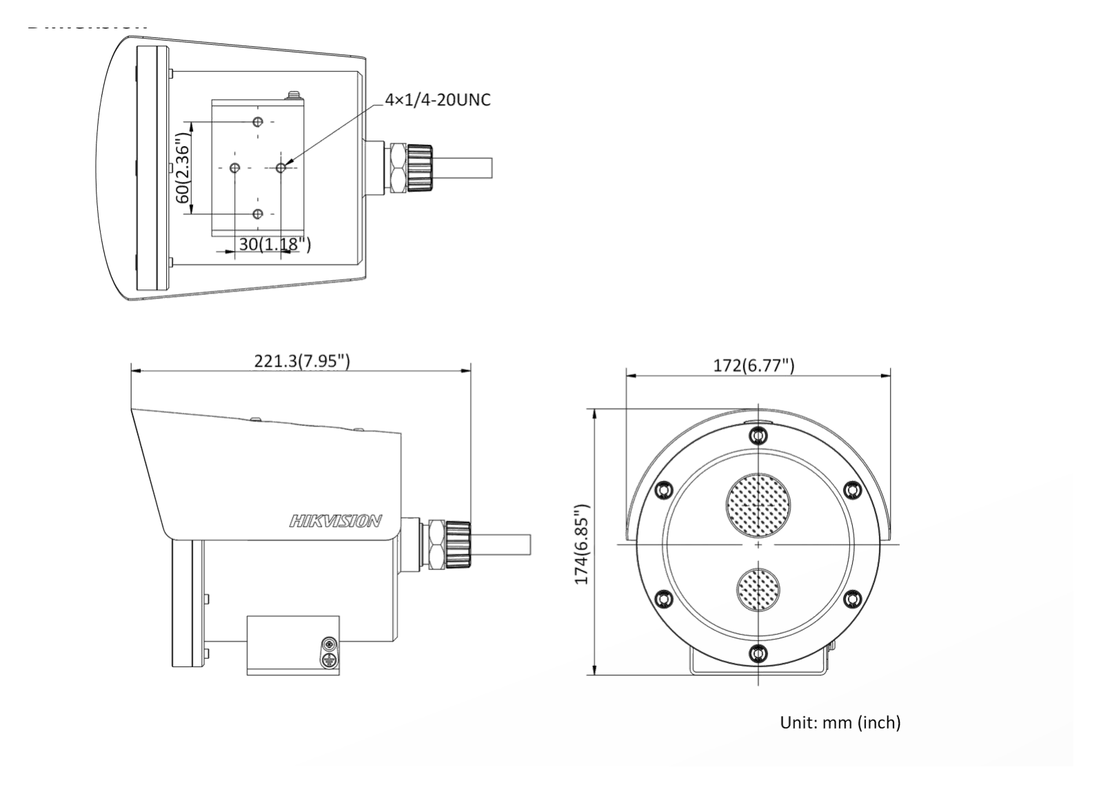 DS-2XE6242F-IS 外形尺寸圖 202 mm × 174 mm × 172 mm (8.0"× 6.9" × 6.8")｜重量 Approx. 6.18 kg (13.62 lb.)｜Unit: mm
