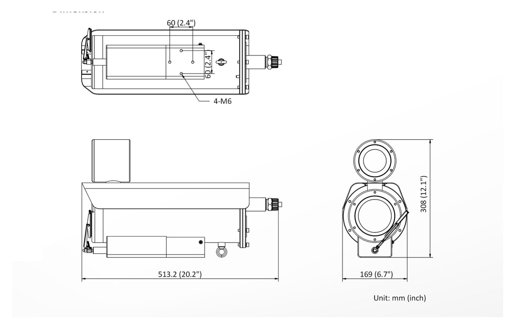 DS-2XE6442F-IZHRSD 外形尺寸圖 513.2 mm × 169 mm × 308 mm (20.2" × 6.65" × 12.13")｜重量 Approx. 17.42 kg (38.40 lb.)｜Unit: mm