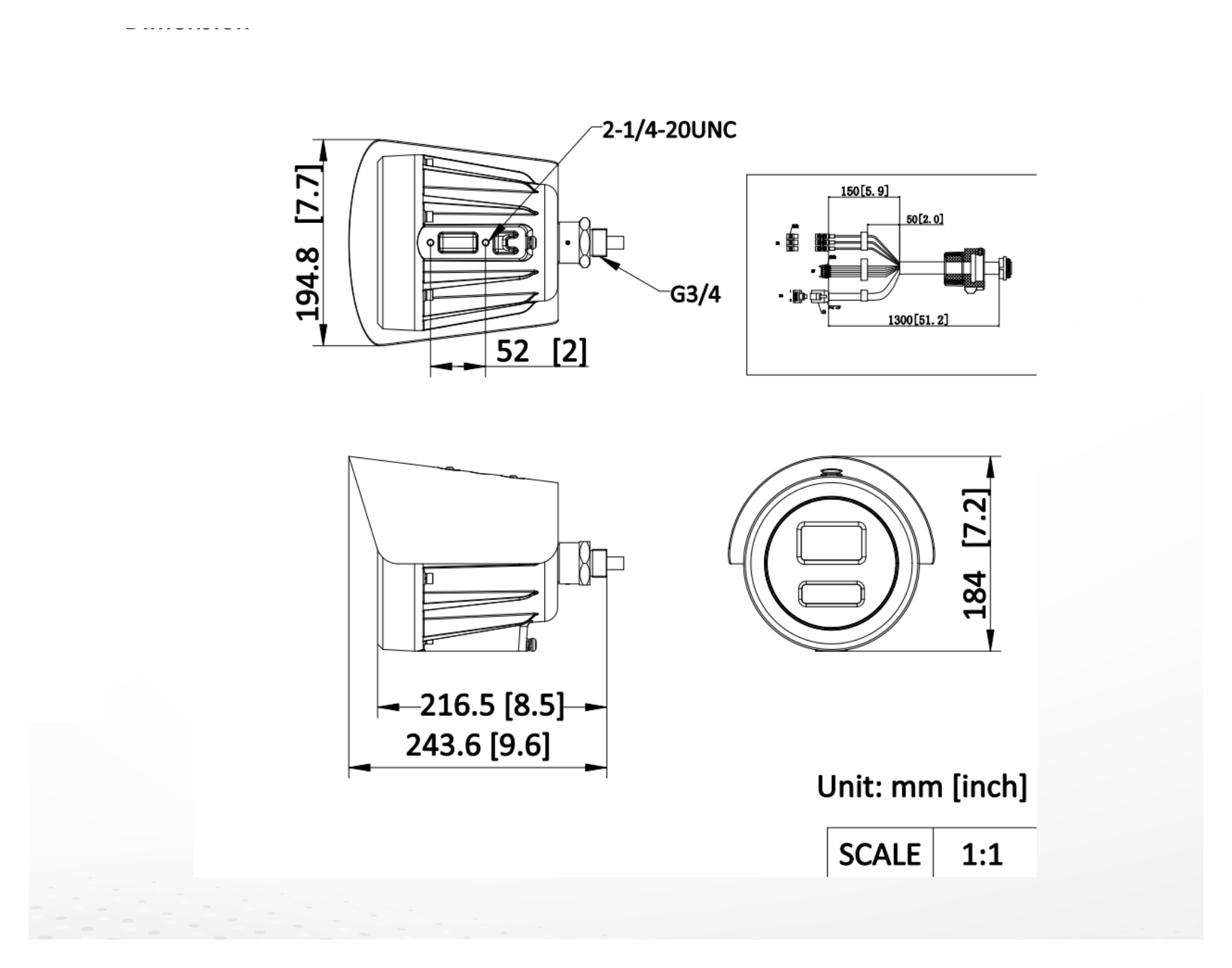 DS-2XE6646G0-LIZSADC 外形尺寸圖 245.0 mm × 195.4 mm × 184.3 mm (9.65" × 7.69" × 7.26")｜重量 Approx. 3300 g (7.28 lb.)｜Unit: mm