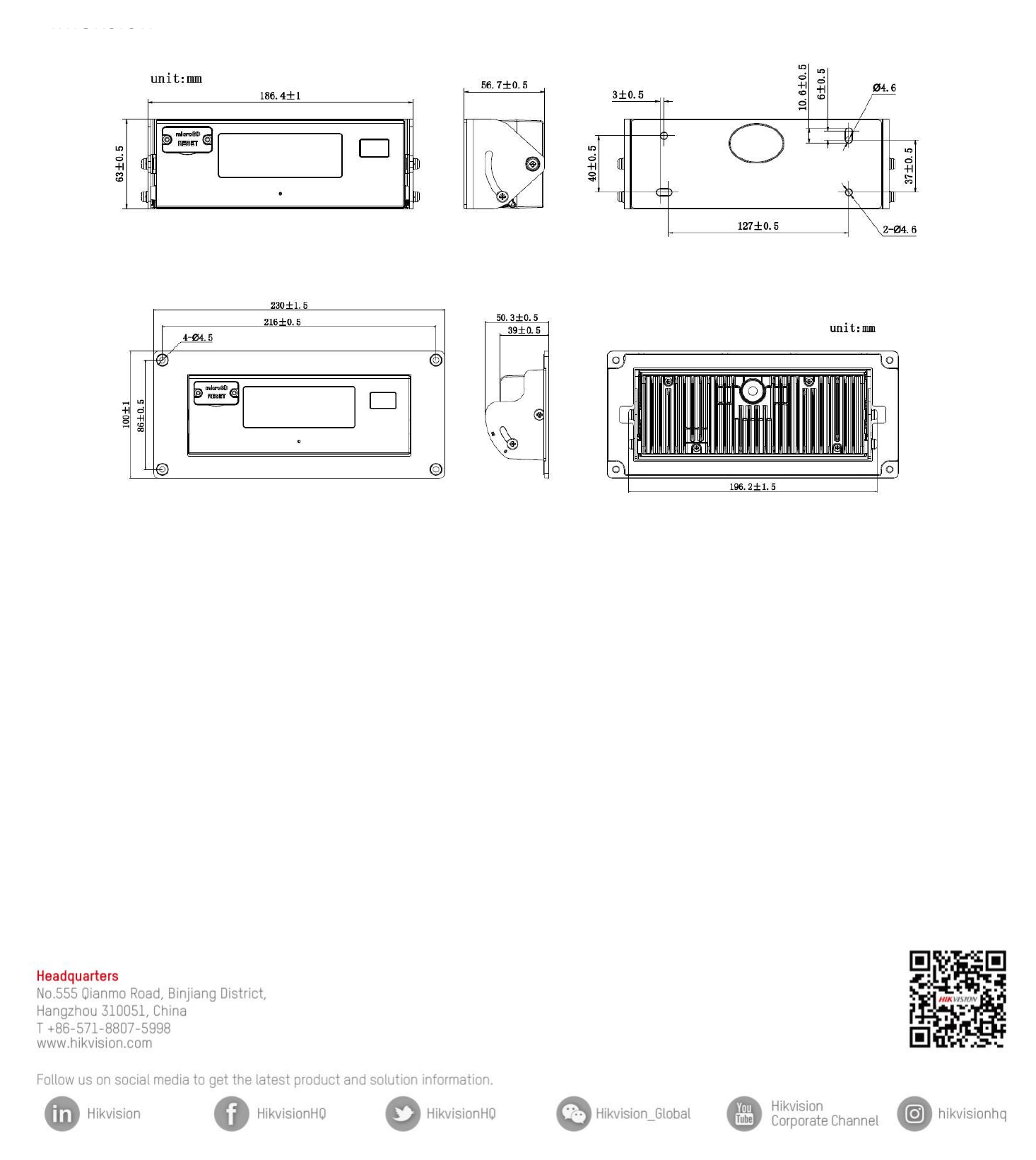 DS-2XM6825G1 外形尺寸圖 詳見圖示｜Unit: mm