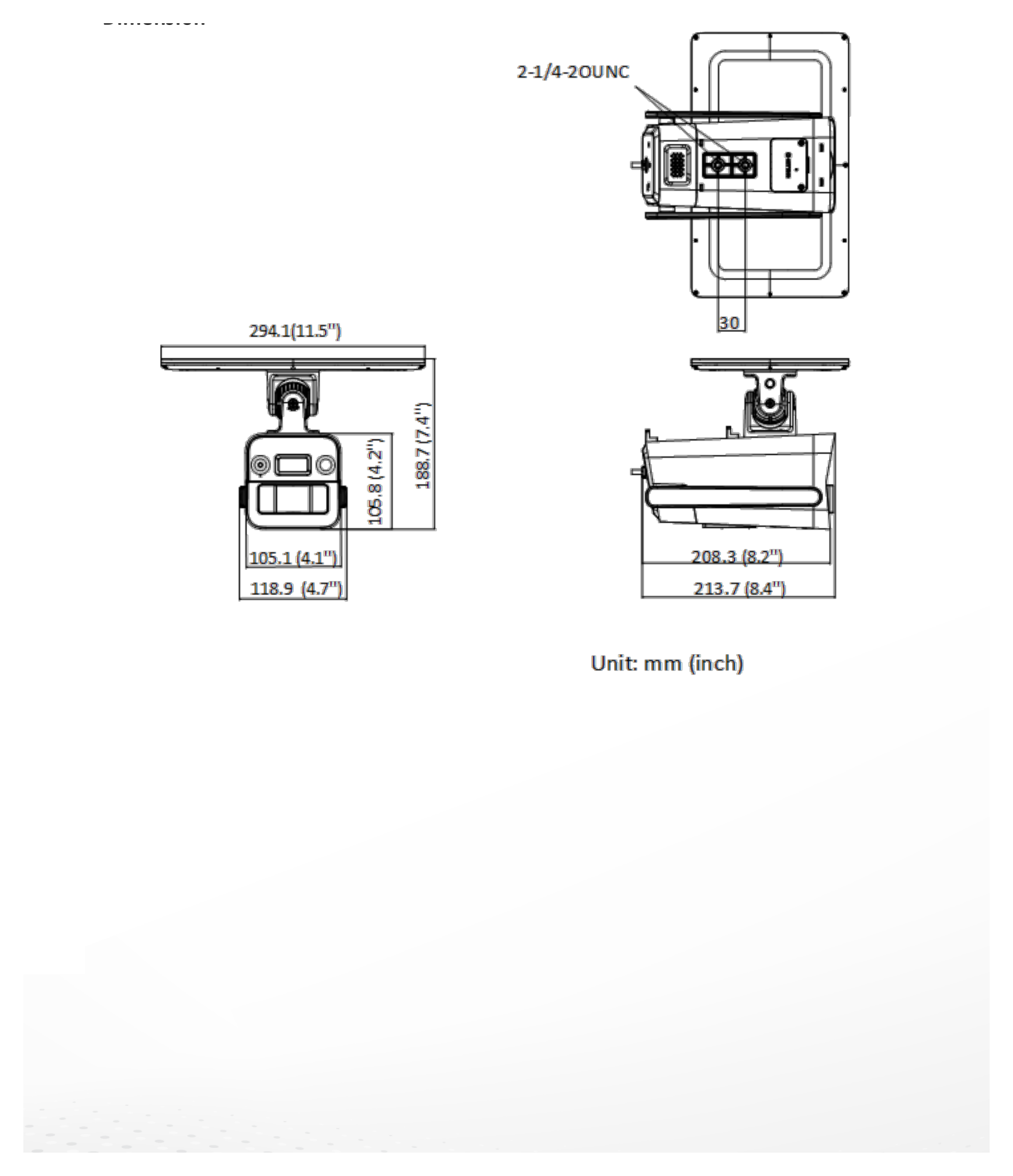 DS-2XS2T41G1-ID 外形尺寸圖 213.7 mm × 292.4 mm × 188.7 mm (8.4" × 11.5" × 7.3")｜重量 Approx. 1.42 kg (3.1 lb.)｜Unit: mm