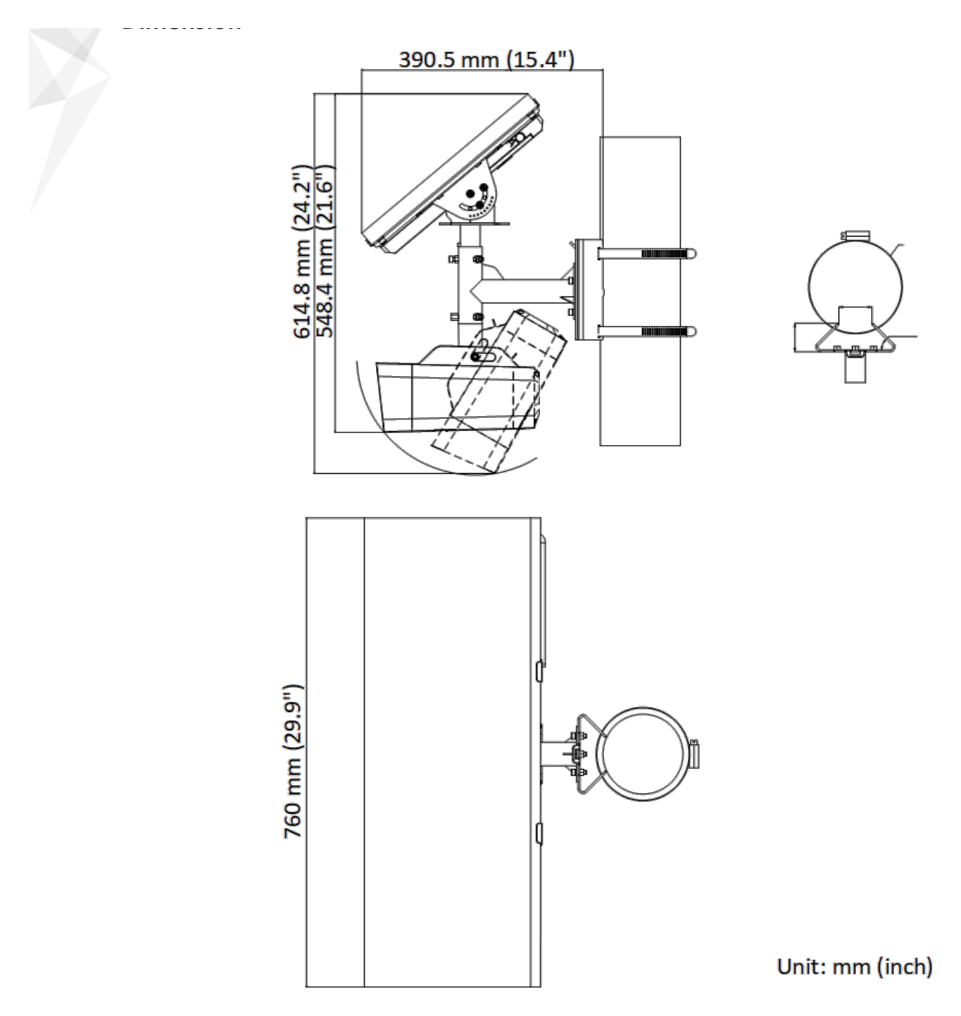 DS-2XS2T47G0-LD 外形尺寸圖 614.8 mm × 390.5 mm × 760 mm (24.2" × 15.4" × 29.9")｜Unit: mm