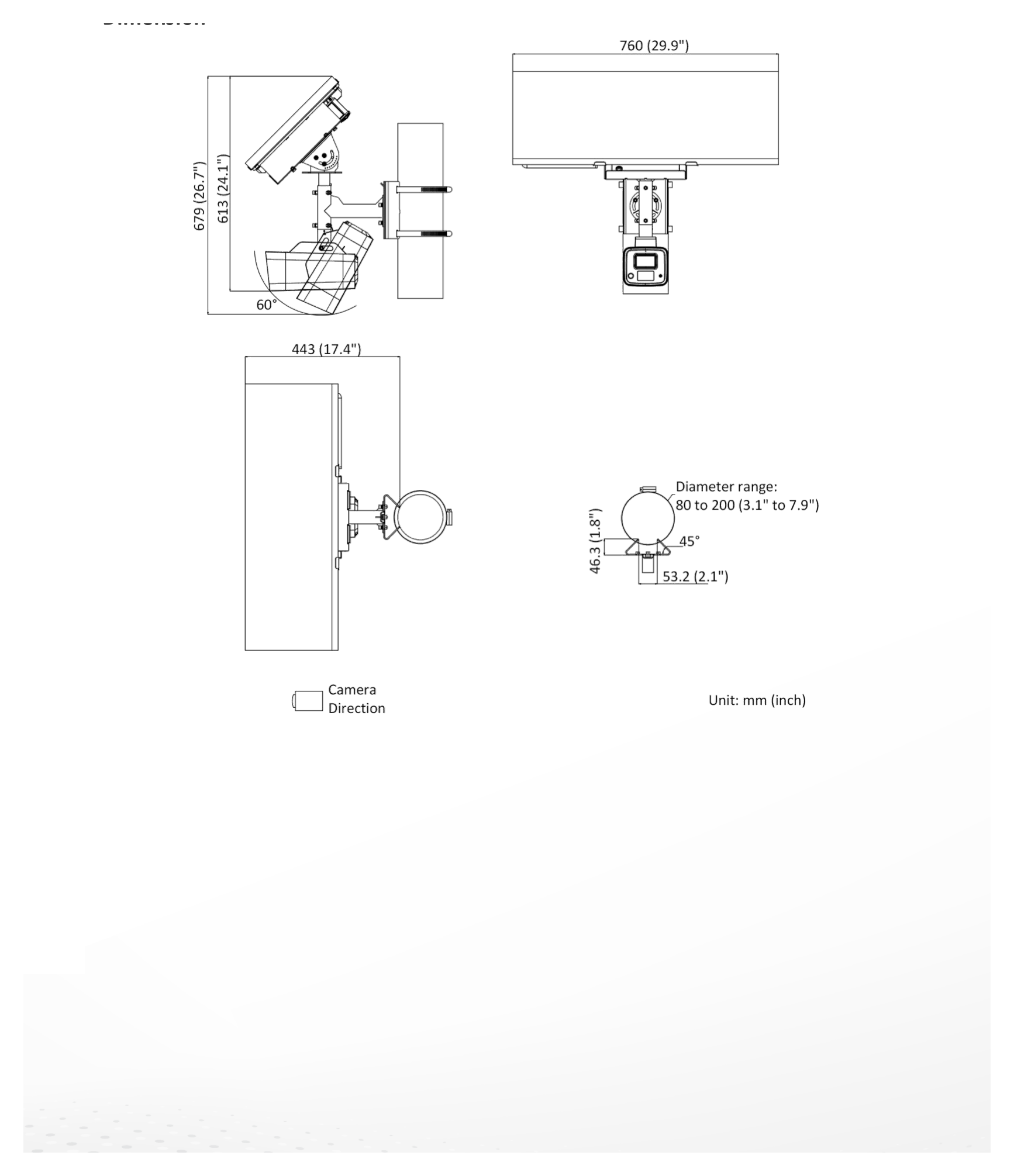 DS-2XS2T47G1-LDH 外形尺寸圖 679 mm × 443 mm × 760 mm (26.7" × 17.4" × 29.9")｜重量 Approx. 11.570 kg (25.5 lb.)｜Unit: mm