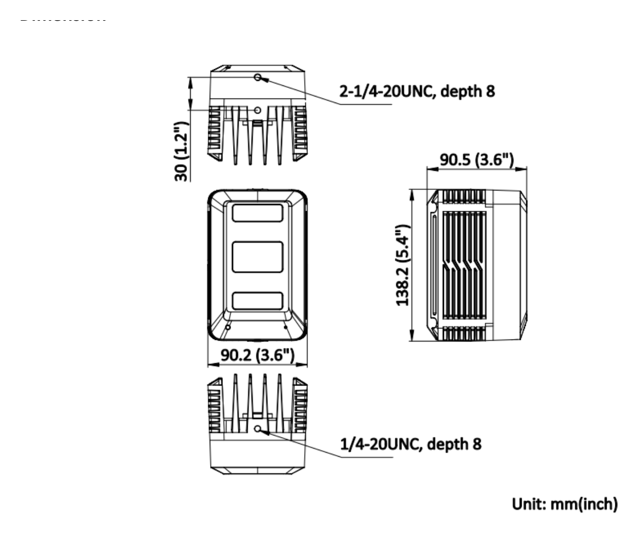 DS-2XT6445G2-L 外形尺寸圖 138.2 mm × 90.2 mm × 90.5 mm (5.44" × 3.55" × 3.56")｜重量 Approx. 1.005 kg (2.216 lb.)｜Unit: mm