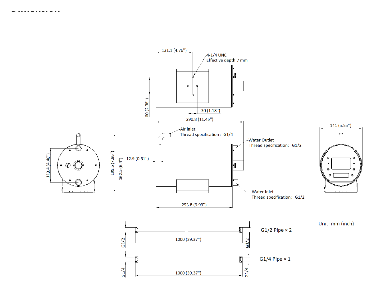 DS-2XT6685G0-LIZS 外形尺寸圖 290.8 mm × 199.67 mm × 141 mm (11.45" × 7.86" × 5.55")｜重量 Appox. 6.3 kg (13.89 lb.)｜Unit: mm