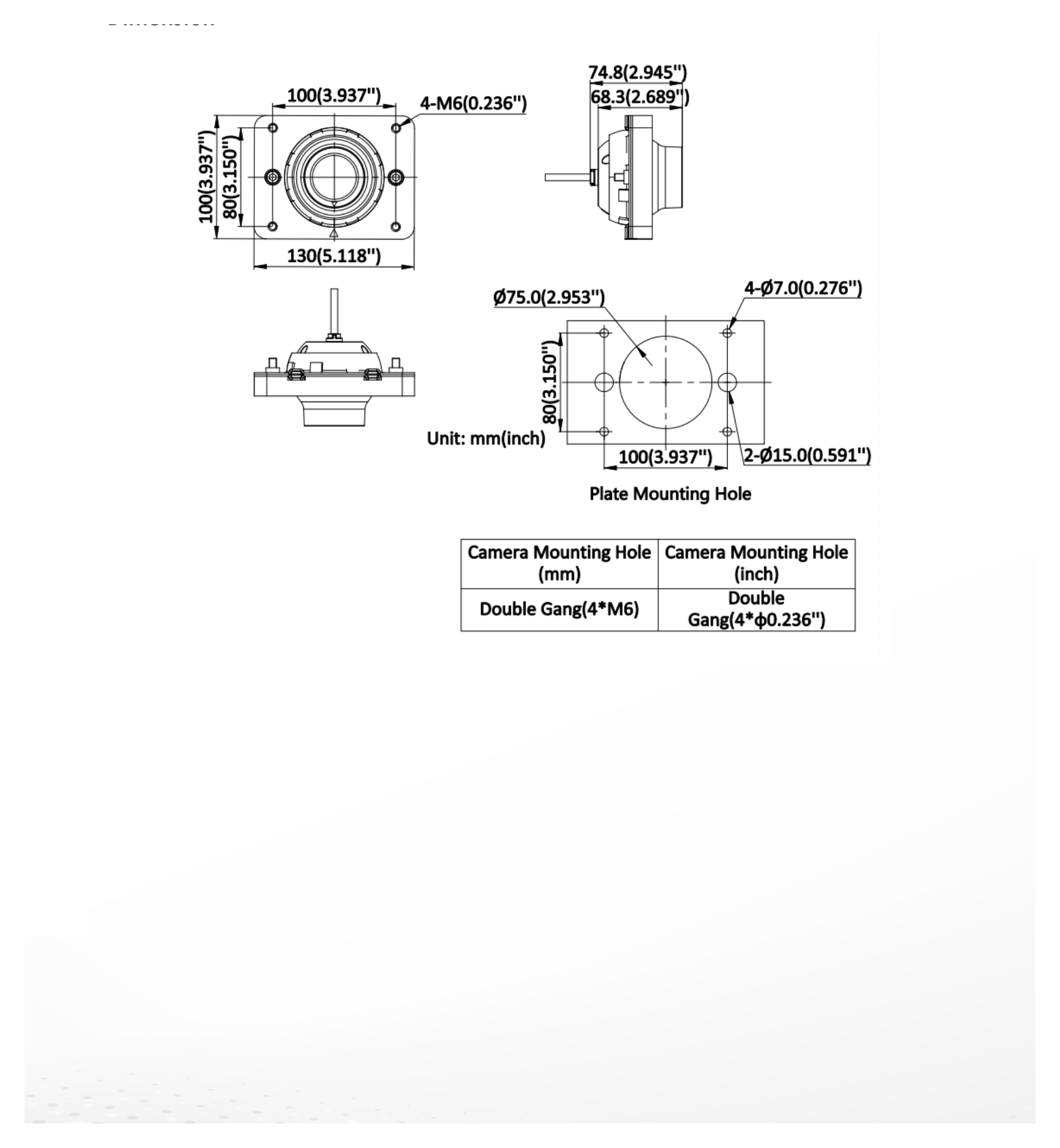 DS-2XV6425G0-Y 外形尺寸圖 130 mm × 100 mm × 74.8 mm (5.12" × 3.94" × 2.94")｜重量 Approx. 0.755 kg (1.66 lb.)｜Unit: mm