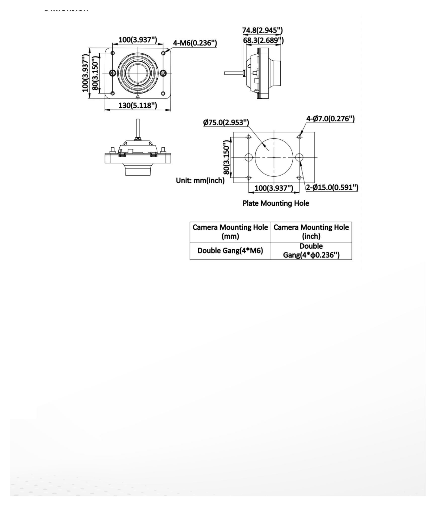 DS-2XV6445G0-Y 外形尺寸圖 130 mm × 100 mm × 74.8 mm (5.12" × 3.94" × 2.94")｜重量 Approx. 0.755 kg (1.66 lb.)｜Unit: mm