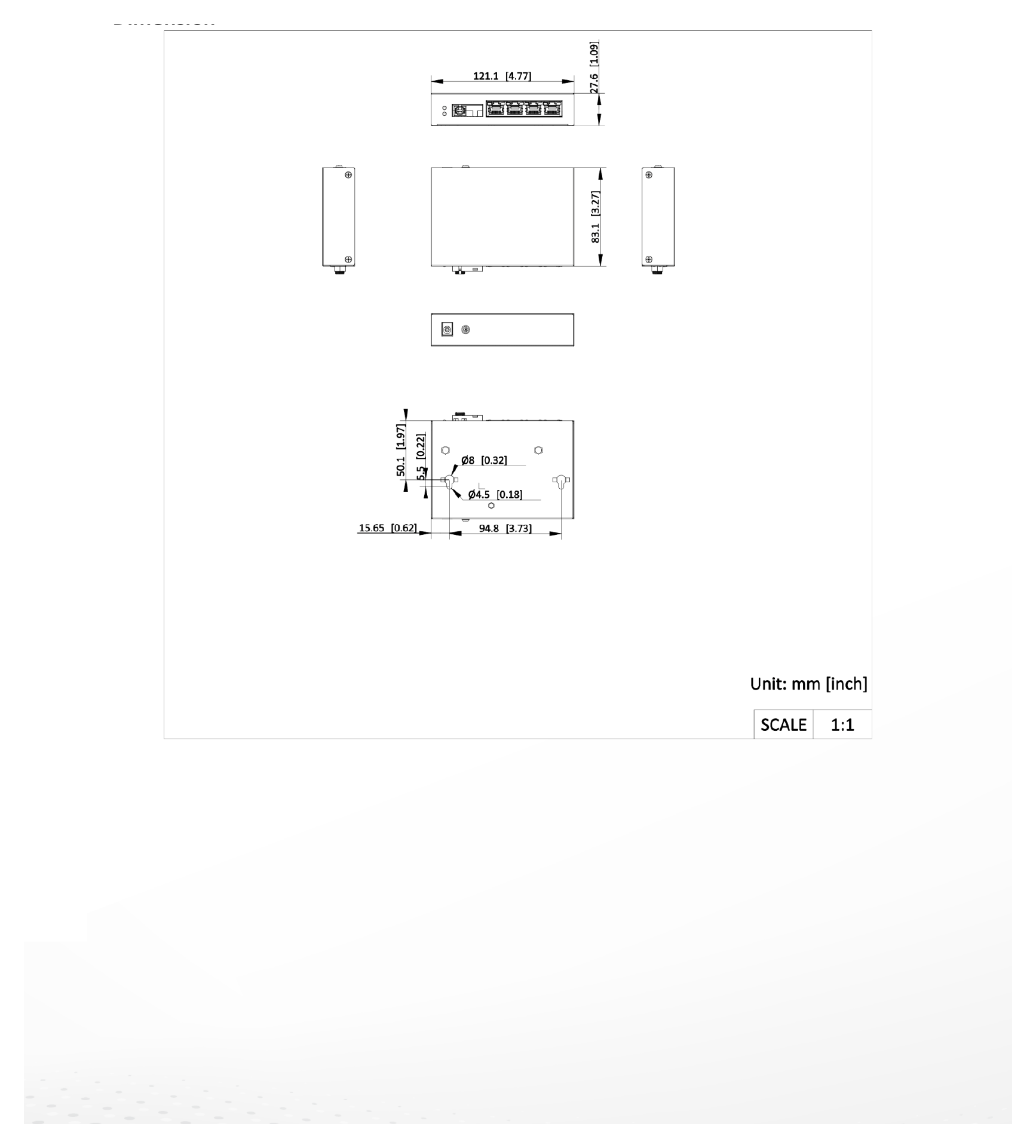 DS-3D504TP-A 外形尺寸圖 121.1 mm × 27.6 mm × 83.1 mm (4.77'' × 1.09'' × 3.27'')｜Unit: mm