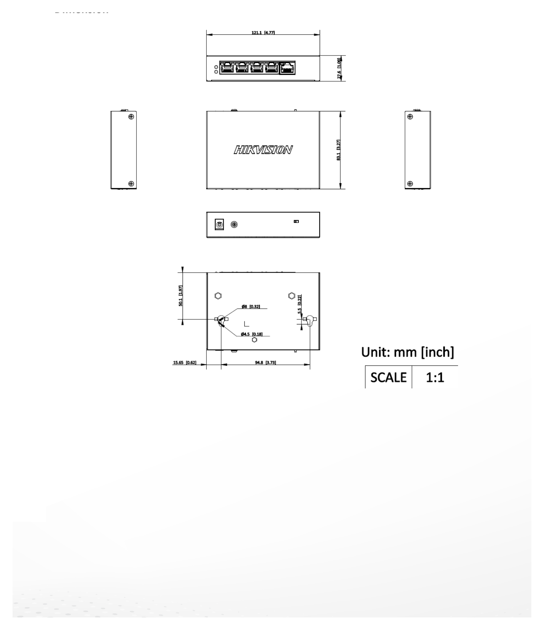 DS-3E0105P-E/M(C) 外形尺寸圖 121.1 mm × 27.6 mm × 83.1 mm (4.77'' × 1.08'' × 3.27'')｜Unit: mm