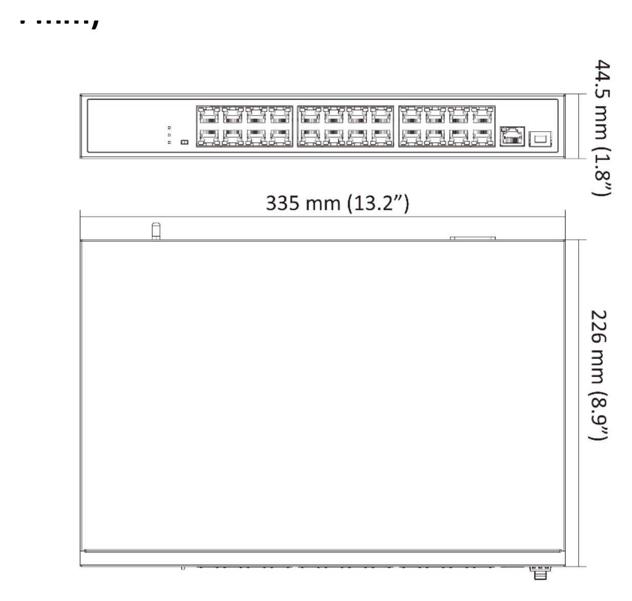 DS-3E0326P-E/M(B) 外形尺寸圖 335 × 44.5 × 226 mm(13.2″ × 1.8″ × 8.9″)|淨重 2.55 kg|Unit: mm