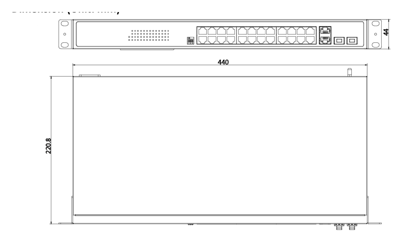 DS-3E0528HP-E 外形尺寸圖 440.0 mm × 44.0 mm × 220.8 mm (17.32'' × 1.73'' × 8.69'')｜Unit: mm