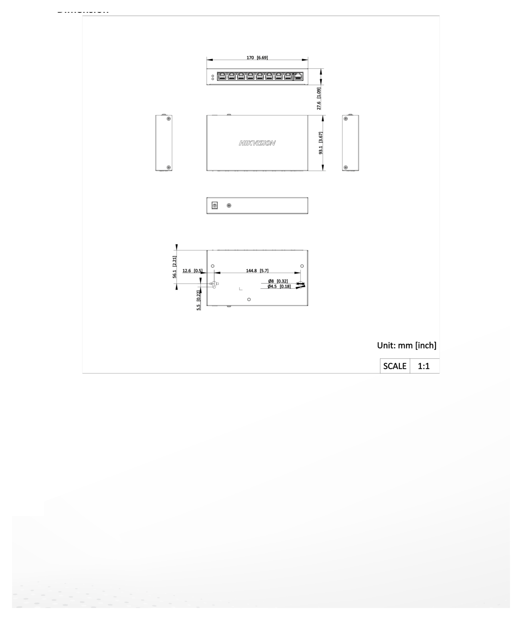 DS-3E1309P-EI-B 外形尺寸圖 170.00 mm × 27.60 mm × 93.10 mm (6.69'' × 1.09'' × 3.67'')｜Unit: mm