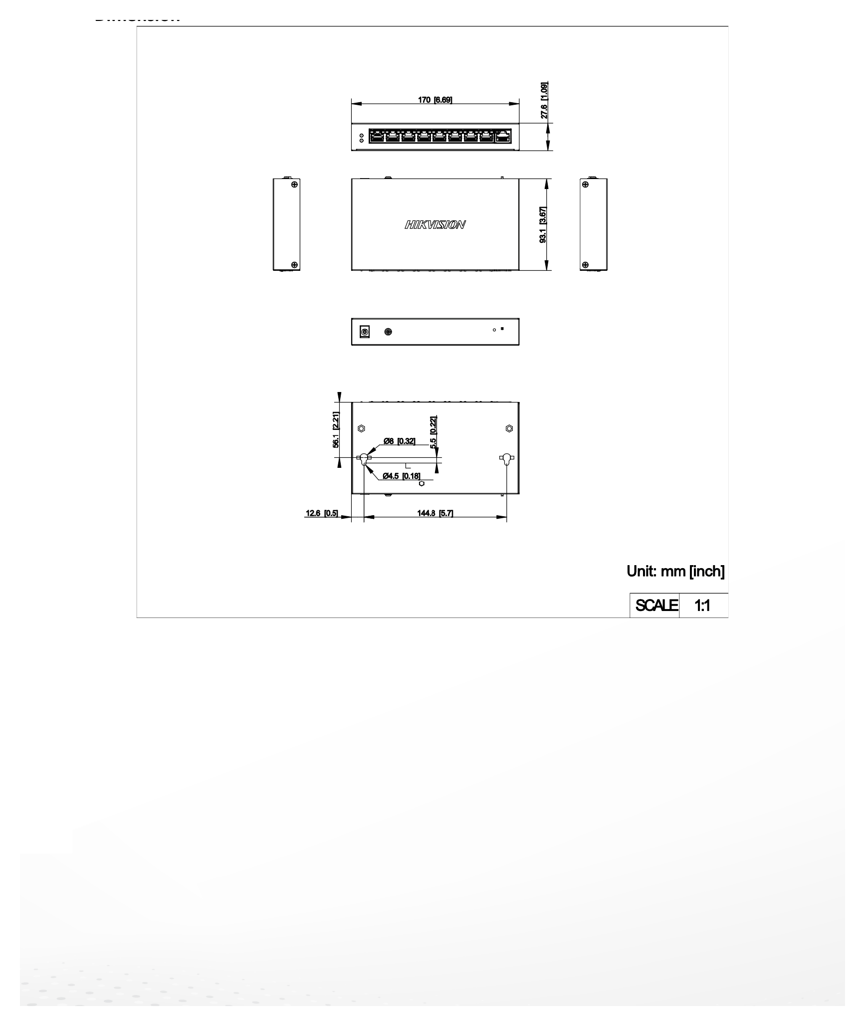 DS-3E1309P-EI/M(B) 外形尺寸圖 170.00 mm × 27.60 mm × 93.10 mm (6.69'' × 1.09'' × 3.67'')｜Unit: mm