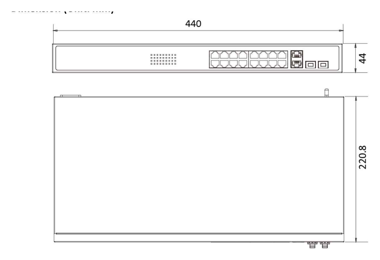 DS-3E1318P-SI 外形尺寸圖 440.00 mm × 44.00 mm × 220.80 mm (17.32'' × 1.73'' × 8.69'')｜Unit: mm