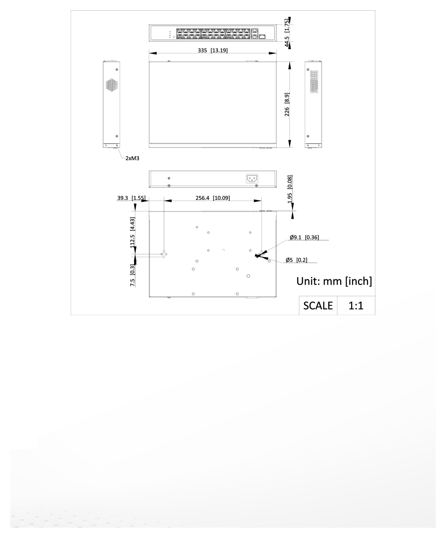 DS-3E1326P-EI/M 外形尺寸圖 440.00 mm × 44.00 mm × 220.80 mm (17.32'' × 1.73'' × 8.69'')｜Unit: mm