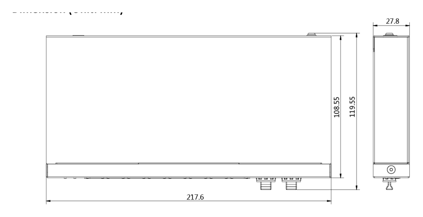 DS-3E1510P-SI 外形尺寸圖 217.60 mm × 27.80 mm × 108.55 mm (8.57'' × 1.09'' × 4.27'')｜Unit: mm