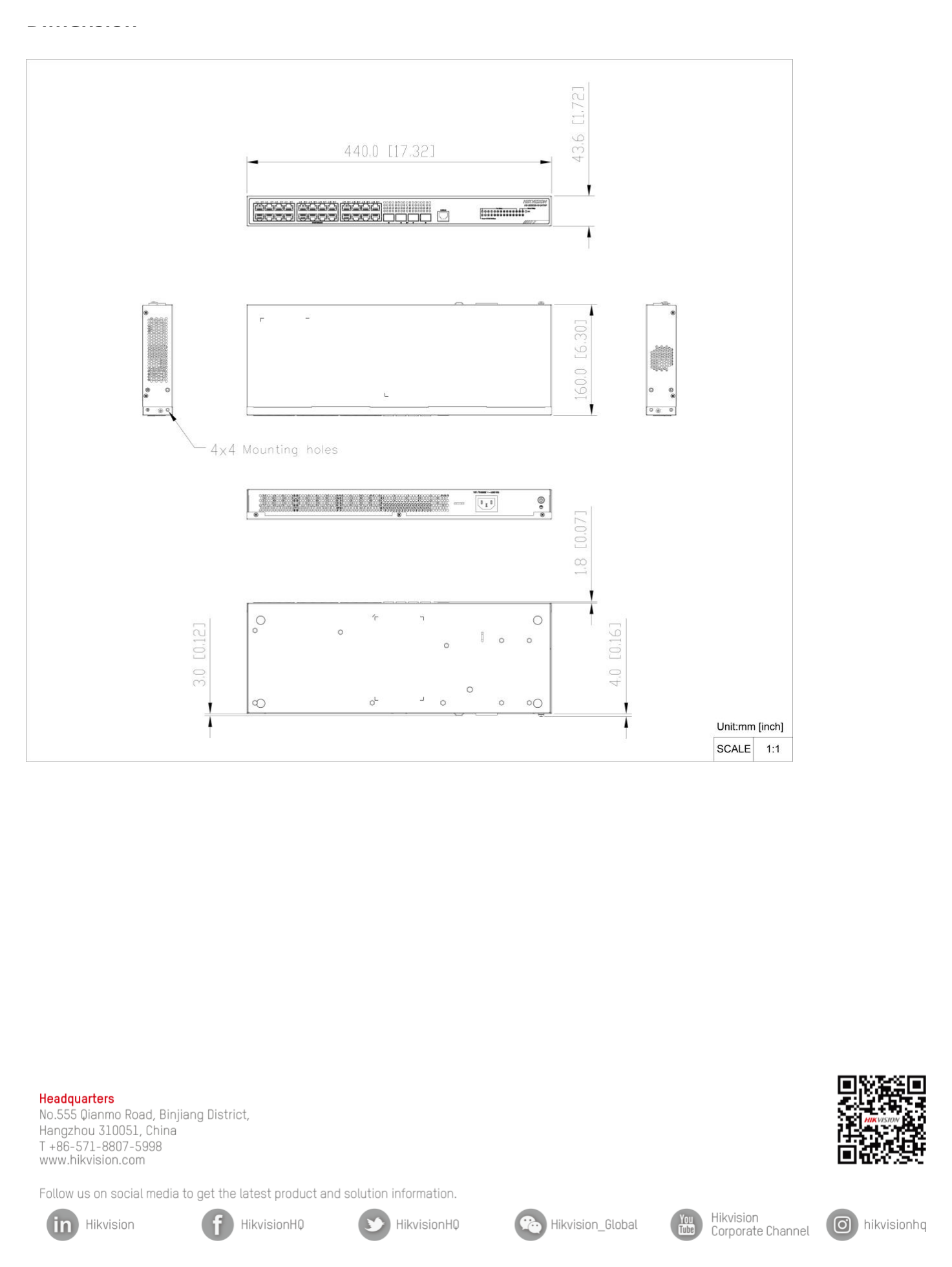 DS-3E2528-HI-24T4F 外形尺寸圖 詳見圖示｜Unit: mm